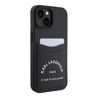 Чехол Karl Lagerfeld для iPhone 15 Cardslot PU Saffiano RSG 3D rubber logo Hard (KLHCP15SSAPRSGK) Черный