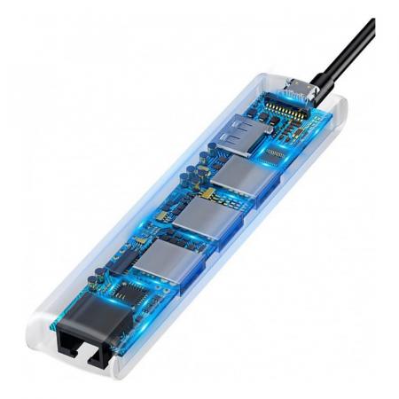 Переходник Baseus для MacBook HUB Mechanical eye 6в1 (USB/HDMI/Type-C/RJ45) (CAHUB-J0G) Deep Grey, тёмно-серый