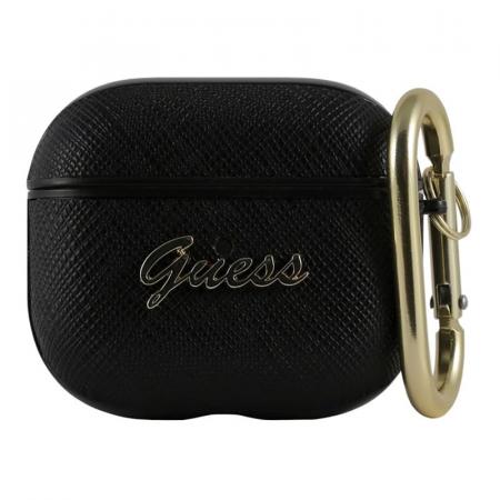 Чехол Guess с карабином для AirPods 3 CG Mobile PU Saffiano with metal logo (GUA3SASMK) Черный