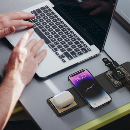 Беспроводная зарядная станция Deppa 3в1 Crystal MagSafe Fold Travel QI складная (23153) Black, чёрный