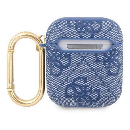 Чехол Guess для Airpods 1/2 PU leather 4G с карабином и металлическим логотипом (GUA24GSMB) Синий