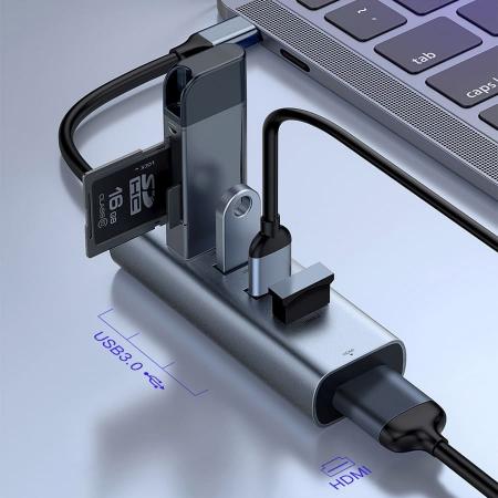 Переходник Baseus для MacBook HUB Enjoy series (Type-C to USB3.0*4+HDMI) (CAHUB-N0G) Deep Grey, тёмно-серый