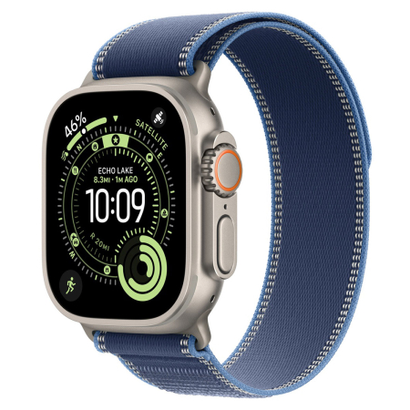 Apple Watch Ultra 3 (2025), 49 мм корпус из титана цвета «Natural», ремешок Trail Loop размера M/L цвета «Blue/Bright Blue»