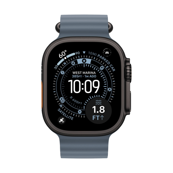 Apple Watch Ultra 3 (2025), 49 мм корпус из титана цвета «Black», ремешок Ocean Band цвета «Anchor Blue»