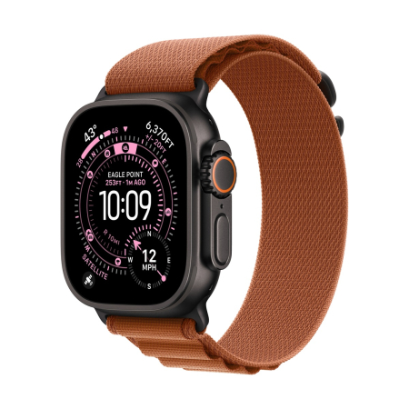 Apple Watch Ultra 3 (2025), 49 мм корпус из титана цвета «Black», ремешок Alpine Loop размера L цвета «Terra Cotta»